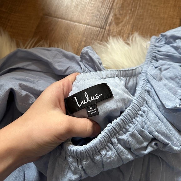 LULU’S Seeing You Smile Light Blue Striped Off The Shoulder Shift Dress - Picture 4 of 4